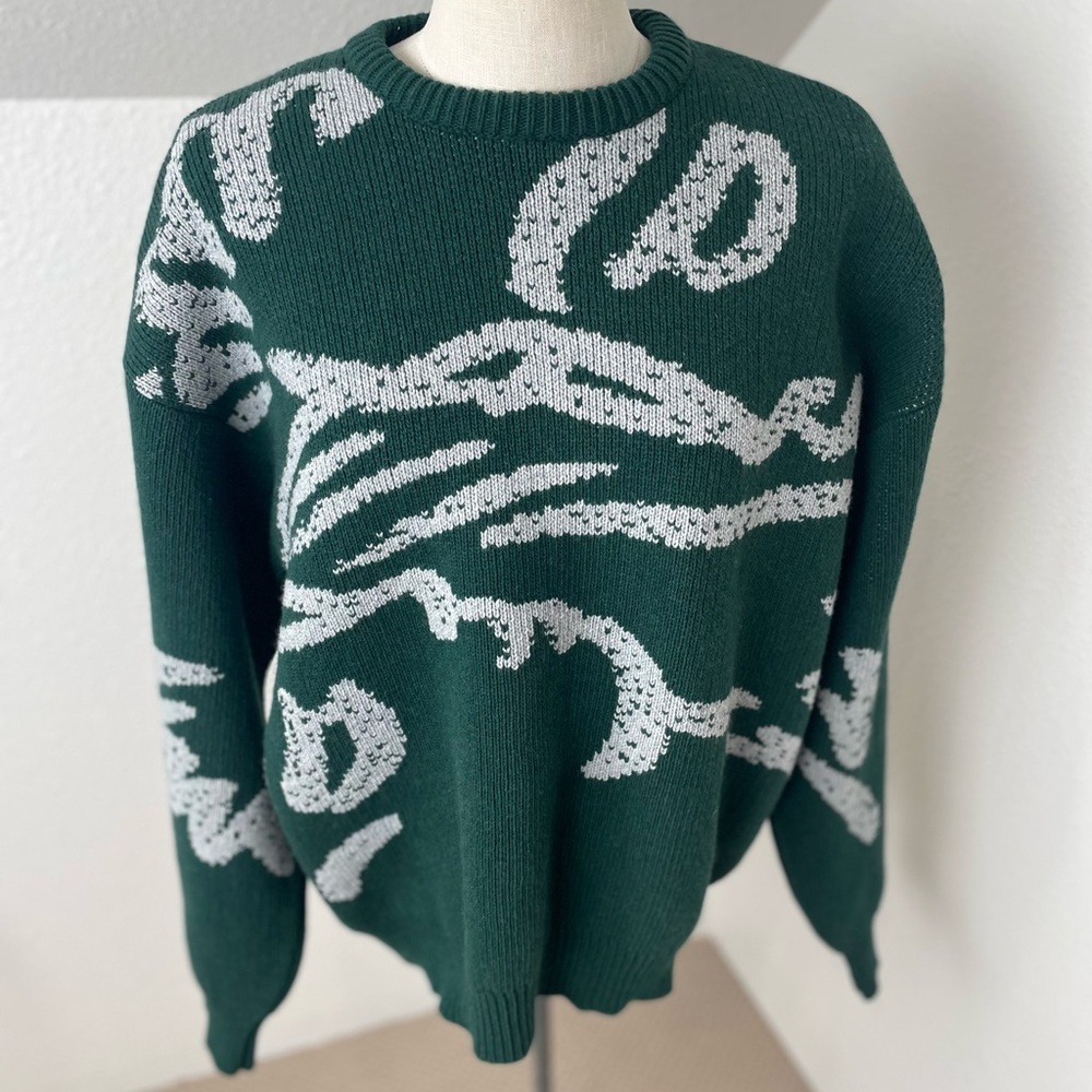 Carne Bollente SSence Romeo & Julio crew neck Sweater green and cream NWT med
